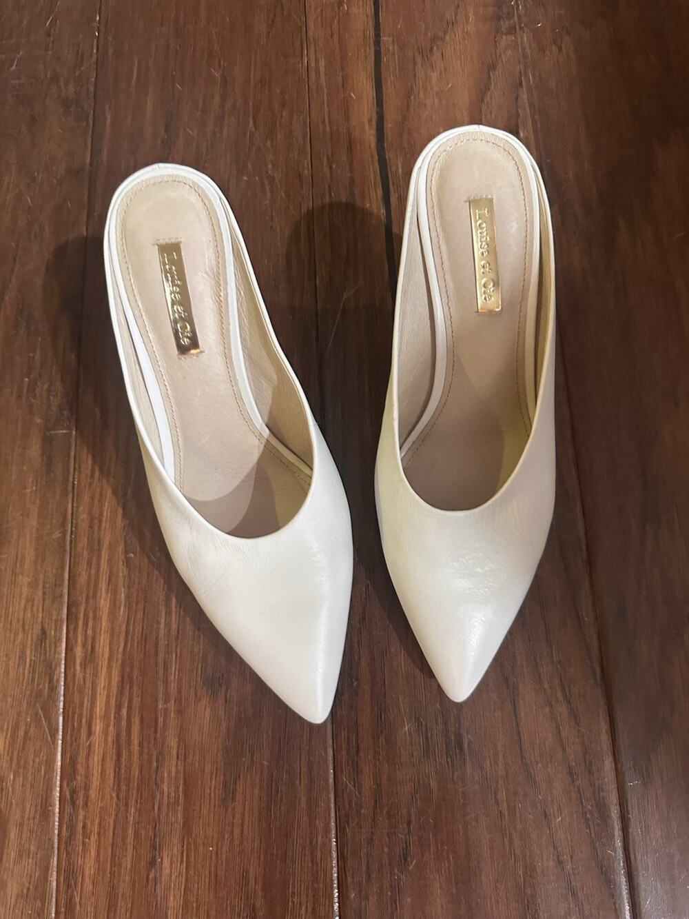 Louise et Cie White Pointed Toe Kitten Heel Mules Slip On Size 37.5